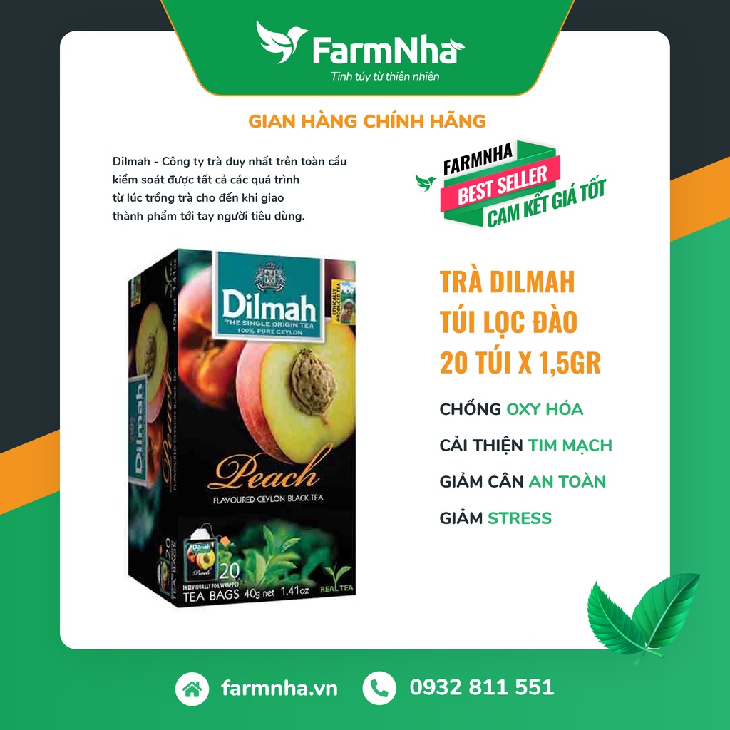 Trà Dilmah Peach  túi lọc 30g 20 túi x 1.5g - Tinh hoa trà Sri Lanka
