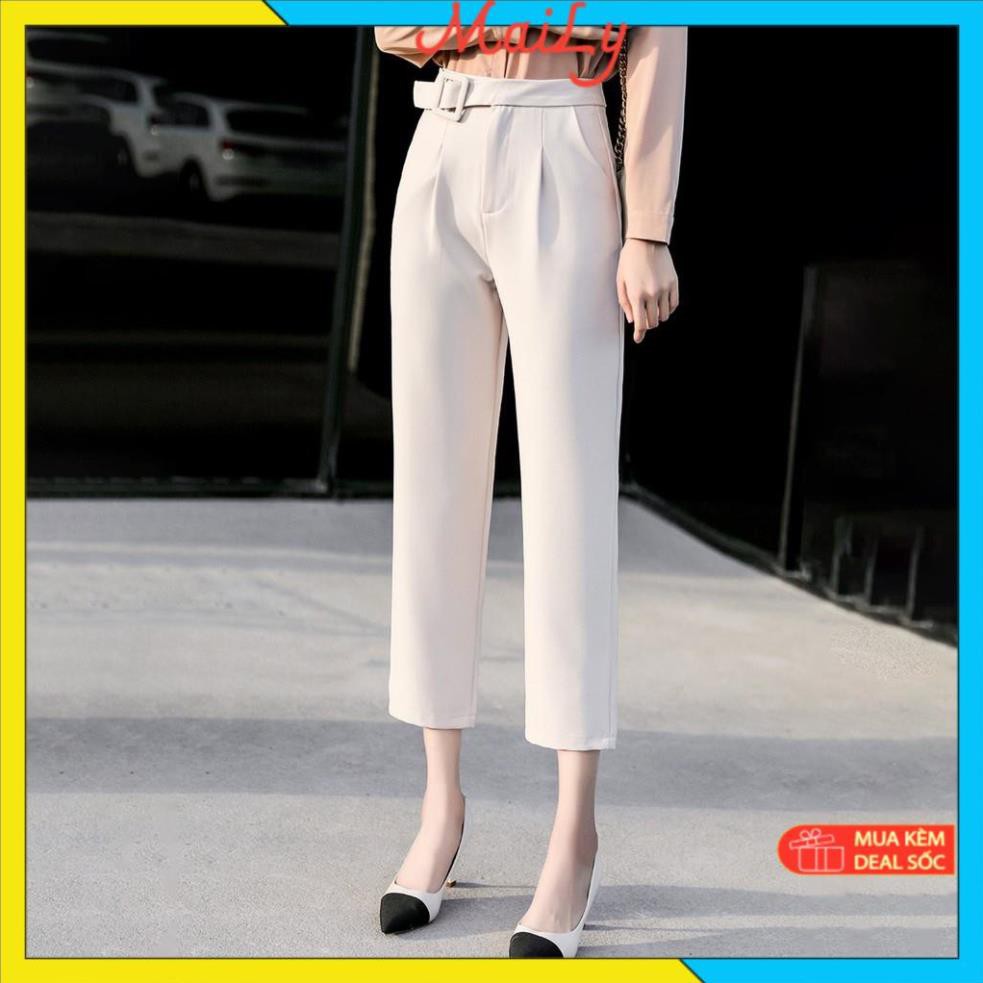 Quần vải nữ form đẹp [HÀNG THIẾT KẾ] Quần tây nữ lưng cao đai vuông cúc lệch chất vải tuyết mưa lên dáng chuẩn | BigBuy360 - bigbuy360.vn