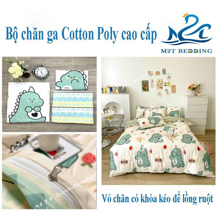 Bộ chăn ga Cotton poly hoa lá M2T Bedding chăn ga Hàn Quốc đủ size miễn phí bo chun drap ga giường