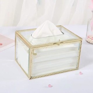 Hộp đựng khăn giấy viền vàng