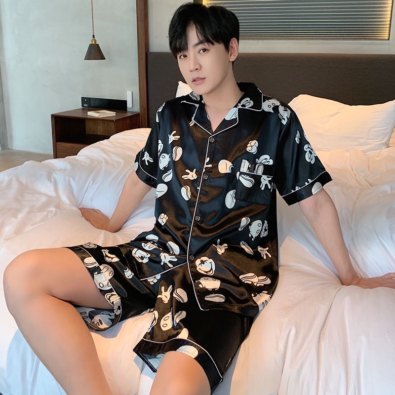 Bộ đồ ngủ lụa nam mùa hè ngắn tay cộng với kích thước rời ✠✧☈