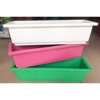 Chậu nhựa, máng nhựa trồng cây size 48, móc sắt treo ban công