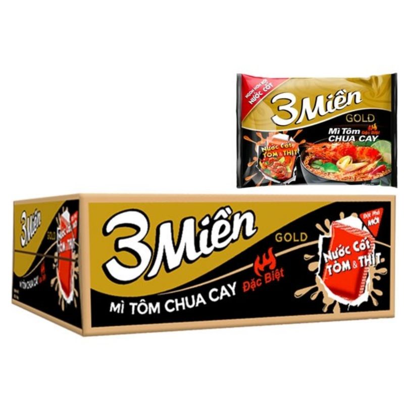 Thùng 30 gói - Mì 3 Miền Gold Tôm chua cay