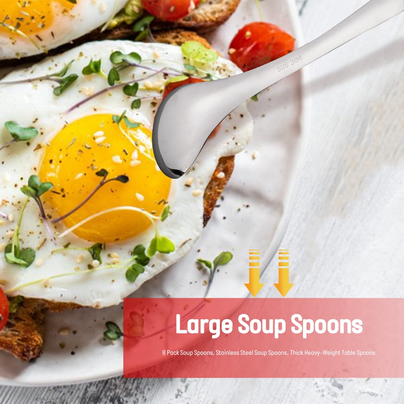 Bộ 8 Muỗng Súp Bằng Thép Không Gỉ Dày Chịu Được Sức Nặng