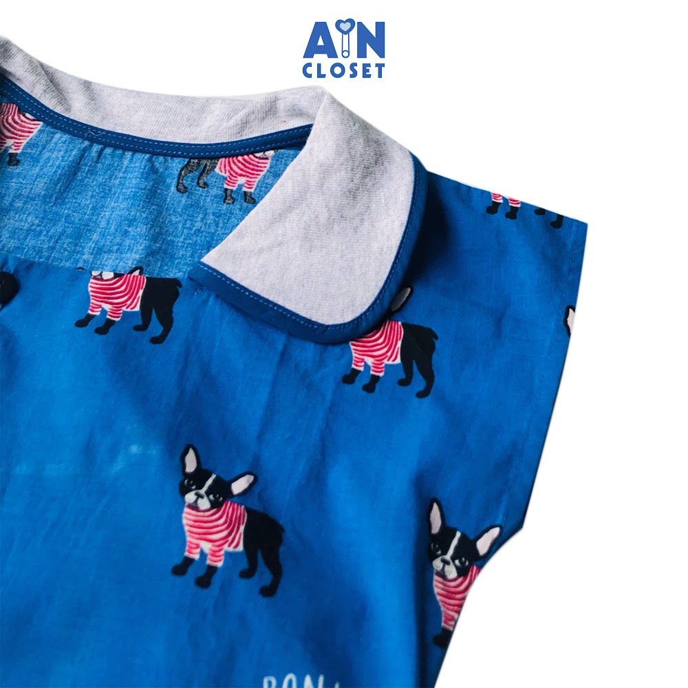 Bộ quần áo ngắn bé trai họa tiết Cún đen nền xanh cotton - AICDBGBX0ES2 - AIN Closet