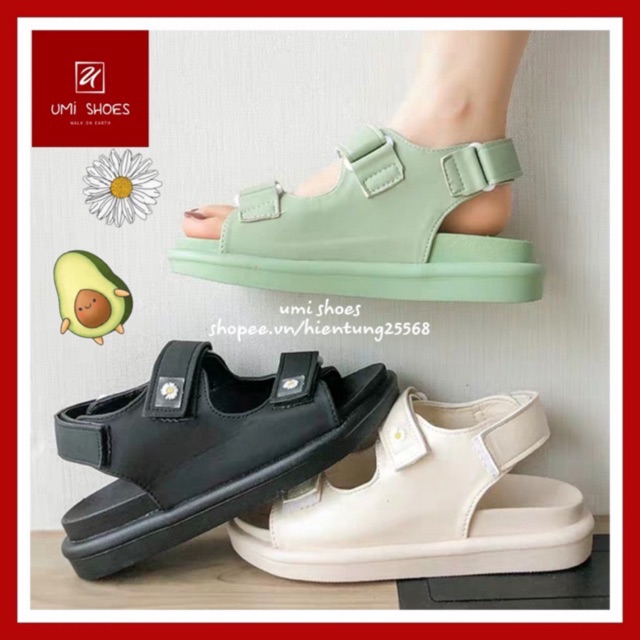 [HOT 2020] Sandal nữ hoa cúc Ulzzang quai ngang đơn giản đi mưa đế nâng độn cao 3cm đẹp màu xanh/be/đen trend mùa hè mới