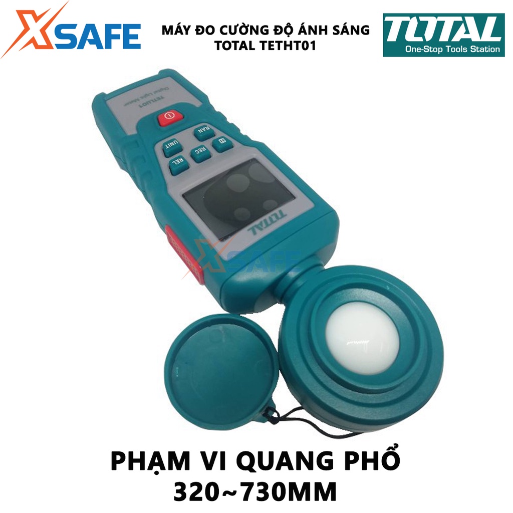 Máy đo cường độ ánh sáng kỹ thuật số TOTAL TETLU01 Thiết bị đo ánh sáng phạm vi quang phổ 320～730nm, dùng pin AA - XSAFE