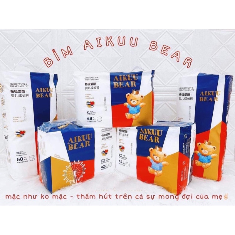 [Thùng]  Tã Bỉm AIKUU BEAR  Dán/Quần đủ size S112,M100/M100,L96,XL92,XXL88,XXXL84