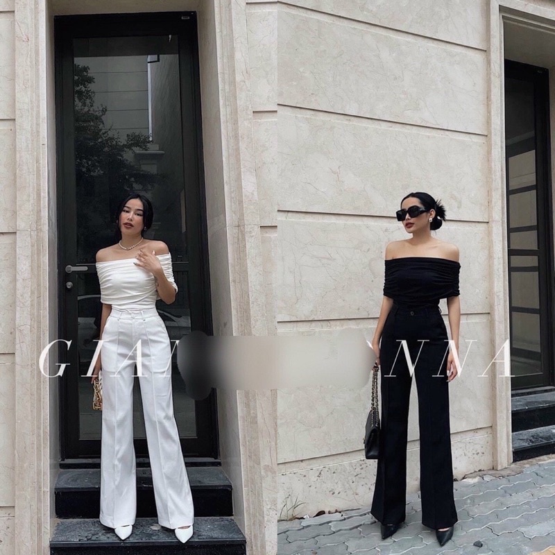 Set áo lụa trễ vai quần suông - CarotShop