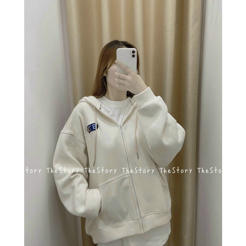 Áo Khoác Nữ Chất Nỉ Dày Mịn Nón 2 Lớp Logo Thêu Form Rộng Mặc Đẹp Thoải Mái Che Nắng Jellyfashion