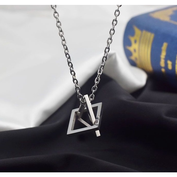 Dây Chuyền Tam Giác Đôi Màu Bạc Đơn Giản Punstore Phong Cách Hàn Quốc Thép Titan Không GỈ - Vòng Cổ Doe68 Chain