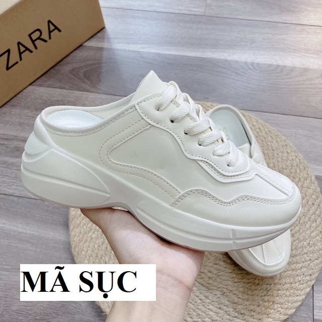 {Chọn tăng size - giày và sục) GIÀY THỂ THAO SNEAKER MÀU KEM ĐỘN ĐẾ CAO ĐẾ NÂU VÂN SAO