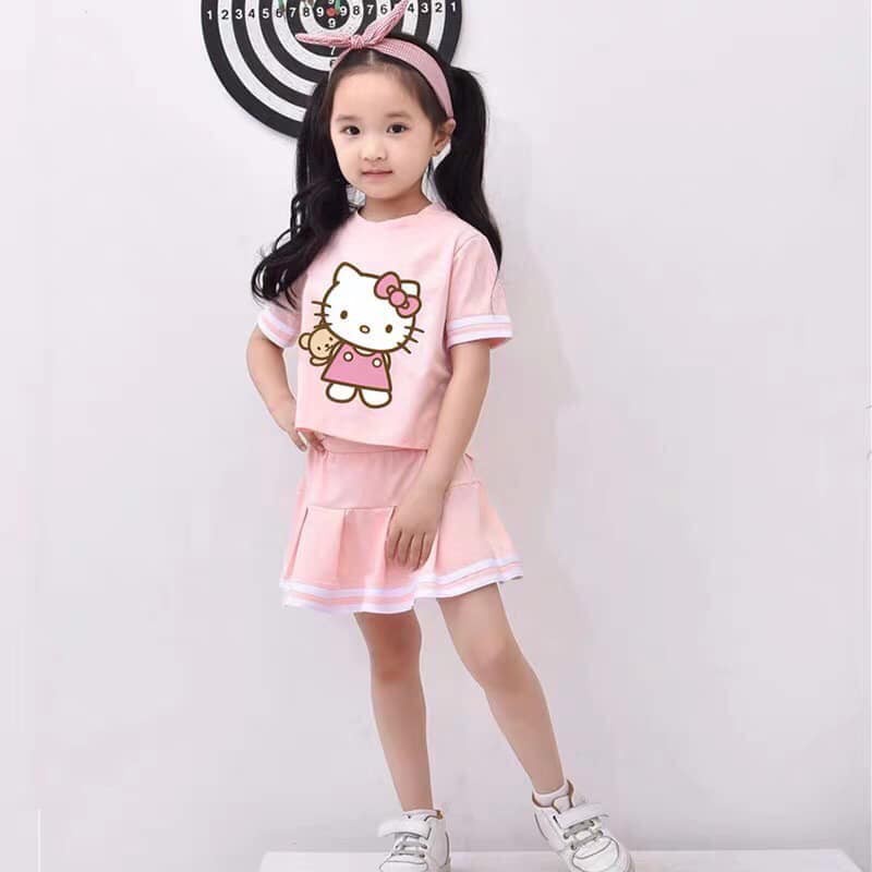 Đồ bộ trẻ em cho bé gái set áo kity mix chân váy xòe siêu xinh JIMADO SL836