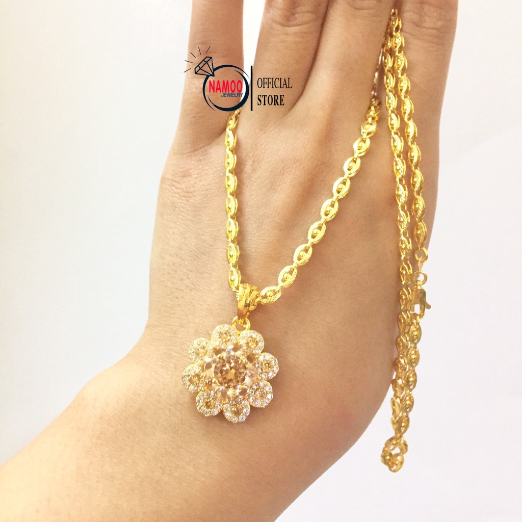 Dây Chuyền Đính Đá Hoa Trà V800 kết hợp Dây Thoi V014 Bản Lớn Namoo Jewelry Chuyên Sỉ
