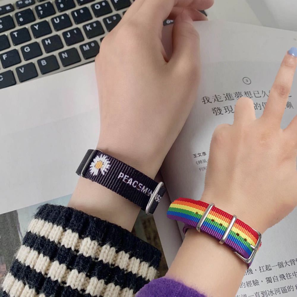 Vòng đeo tay bằng vải lanh cotton màu cầu vồng thời trang cho nam và nữ