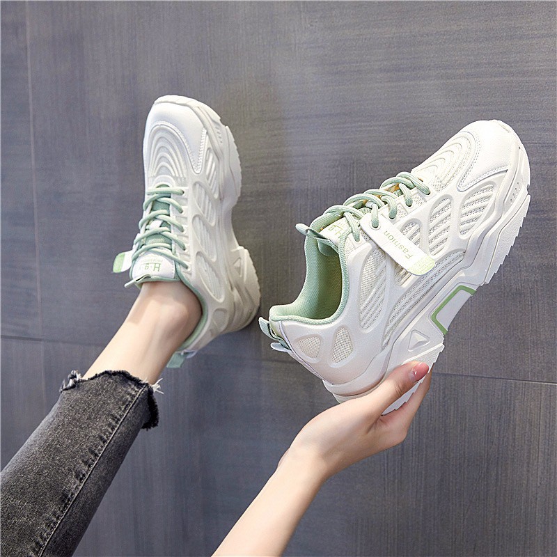 Giày thể thao nữ mũi tròn đế bằng,Giày thể thao nữ phối lưới độn đế thoáng khí đẹp | BigBuy360 - bigbuy360.vn