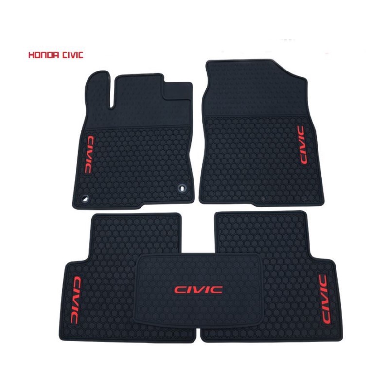 Thảm Sàn, Lót Sàn Cao Su Xe Honda Civic 2018 đến 2022 Màu đen chữ đỏ, sàn cao su ko mùi