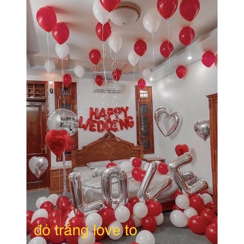 [ TẶNG BƠM VÀ KEO DÁN] Sét Bóng Happy Wedding Trang Trí Phòng Cưới HOT[ Tặng 100 Cánh Hoa]