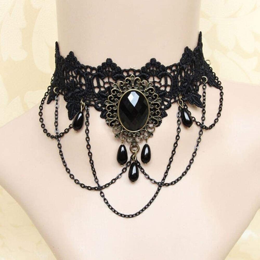 Vòng cổ choker đá đen chuỗi xích