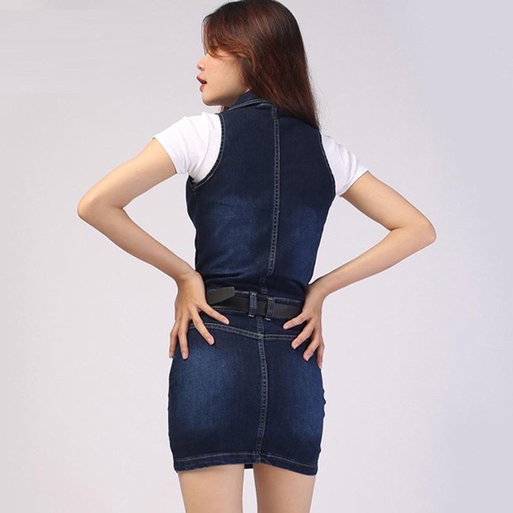 [HÀNG XỊN_TẶNG KÈM QUÀ] Váy yếm jean body trên gối, đầm yếm jean ngắn tôn dáng, vải dày cao cấp, co dãn tốt C106