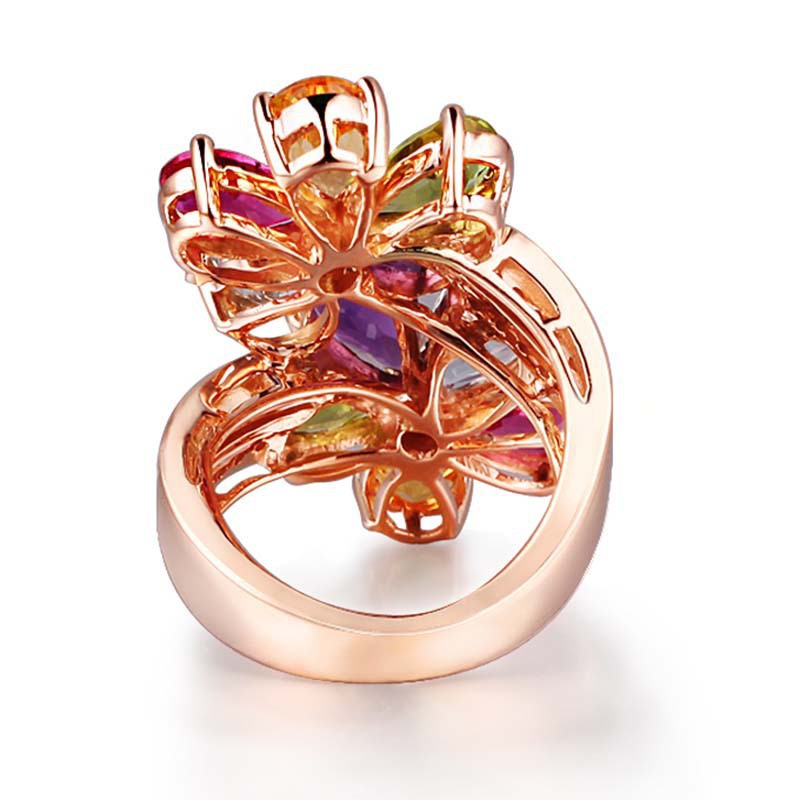 Aifei Jewellery Women Ring Flower Mosaic Diamond 925 Sterling Silver 18K Rose Gold Plating R1129
