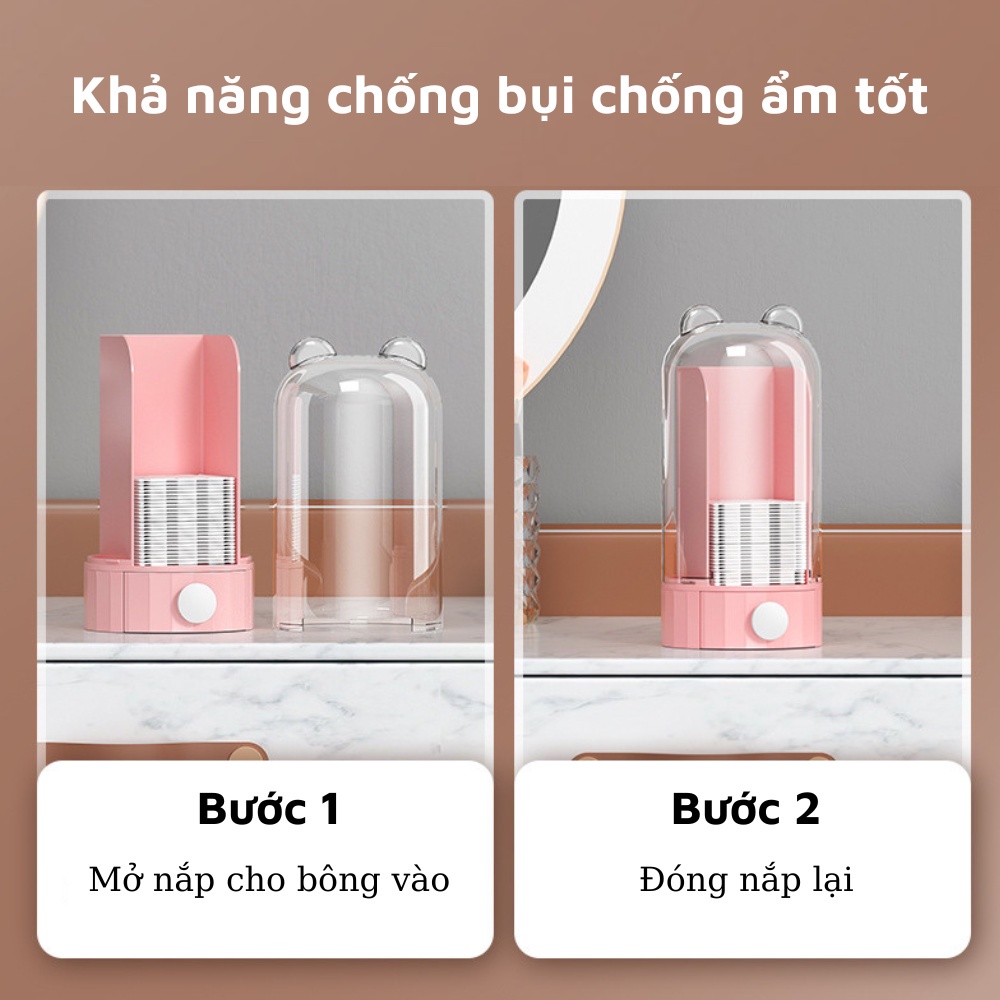 Hộp đựng bông tẩy trang gắn tường hình gấu máy rút bông tẩy trang tự động kháng khuẩn chống bụi tặng kèm gói 50 giấy