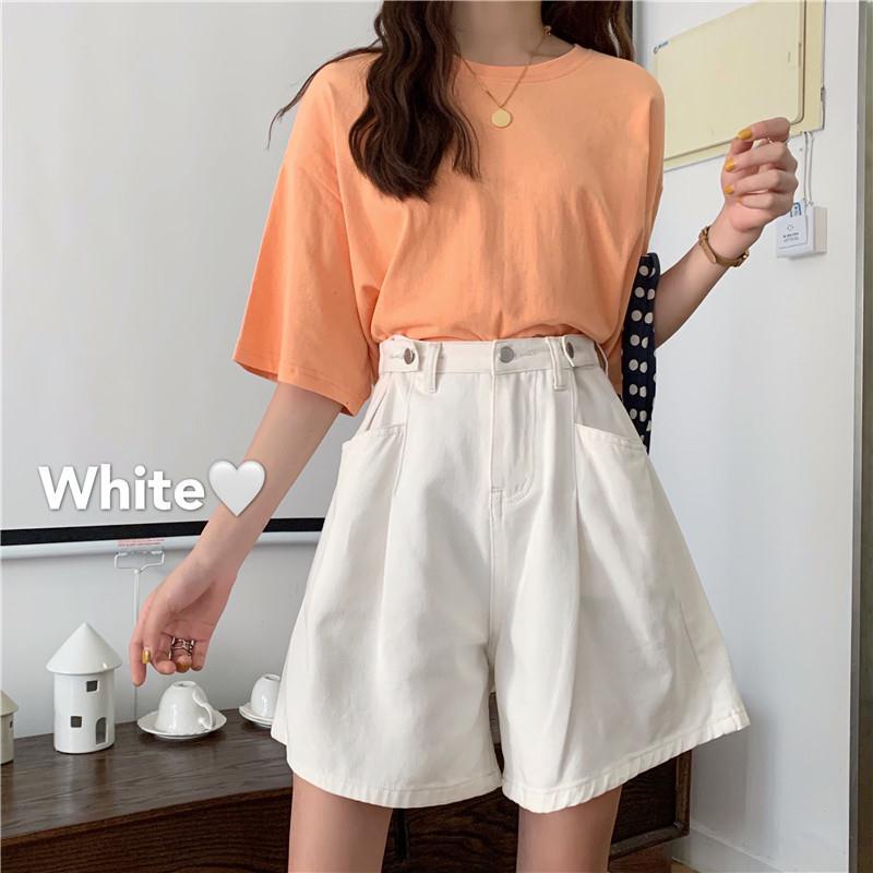 Quần Short Denim Ống Rộng Lưng Cao Thời Trang Mùa Hè Phong Cách Hàn Quốc Mới Cho Nữ