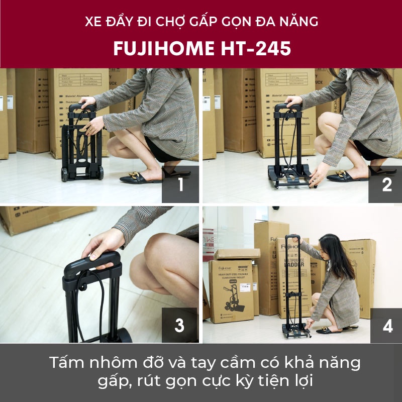 Xe đẩy hàng gấp gọn đi chợ [Tặng kèm dây buộc] ADVINDEQ HT-MINI01, xe kéo hàng đi chợ gấp gọn mini siêu thị đa năng