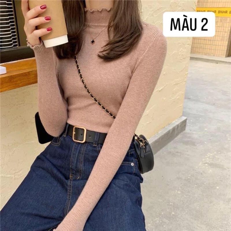 Áo len tăm diềm cổ chất co dãn 7màu | BigBuy360 - bigbuy360.vn