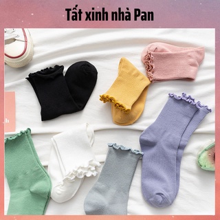 Tất Vớ Nữ Gân Nhỏ Viền Bèo cao cổ cotton nhiều màu pastel