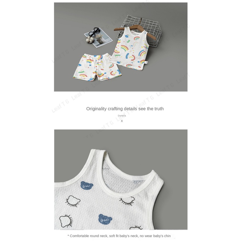 Set áo sát nách phối quần short vải cotton in hình hoạt hình thời trang xinh xắn cho bé 0-36 tháng tuổi