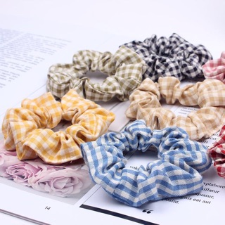 🍄Chun buộc tóc Scrunchie kẻ caro cỡ nhỏ