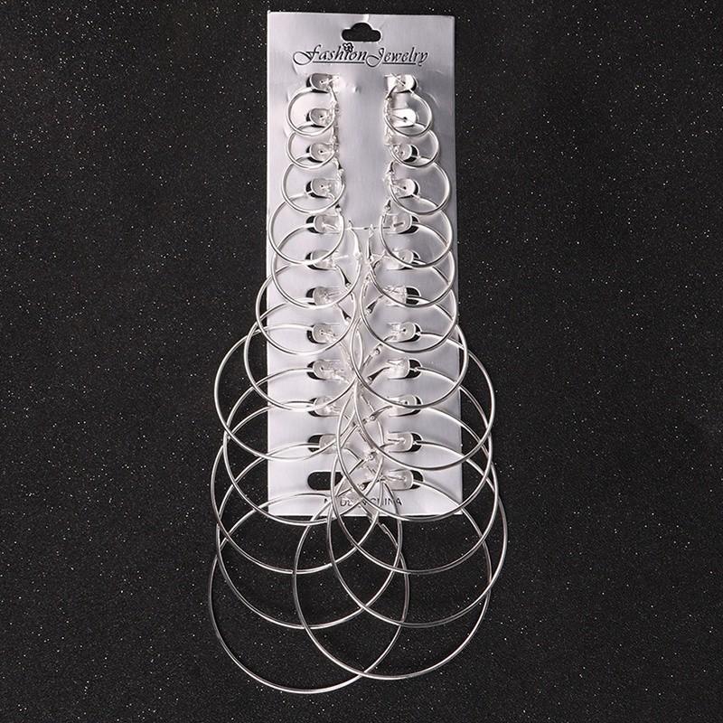 Bộ 6 đôi bông tai hình vòng cỡ lớn thiết kế đơn giản mạ vàng/bạc