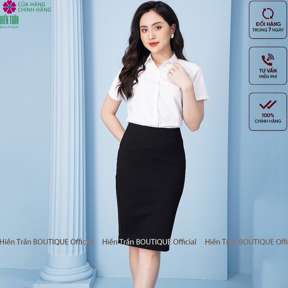 Áo sơ mi nữ tay ngắn form suông màu trắng xanh sơmi cộc thời trang công sở | BigBuy360 - bigbuy360.vn