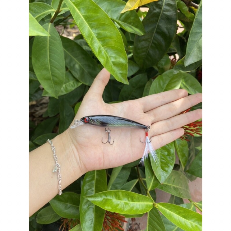 Mồi cá giả đuôi lông dài 9cm nặng 8cm câu chẽm,mú,ngão nhạy bén