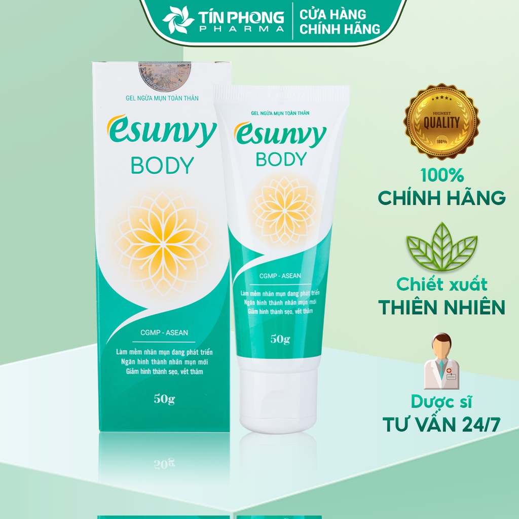 Gel Giảm Mụn Toàn Thân Esunvy Body Giúp Sạch Mụn, Hết Thâm, Mờ Sẹo Dùng Cho Mọi Loại Da Tuýp 50g TMP016