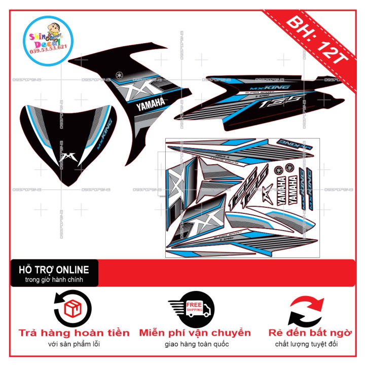 TEM RỜI EX 2011 MX KING XANH ĐEN -- SHIN DECAL 2