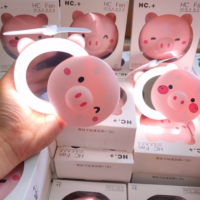 Quạt Mini Heo 3in1 Loại Cắm Sạc ( gương, đèn, quạt mát) | BigBuy360 - bigbuy360.vn