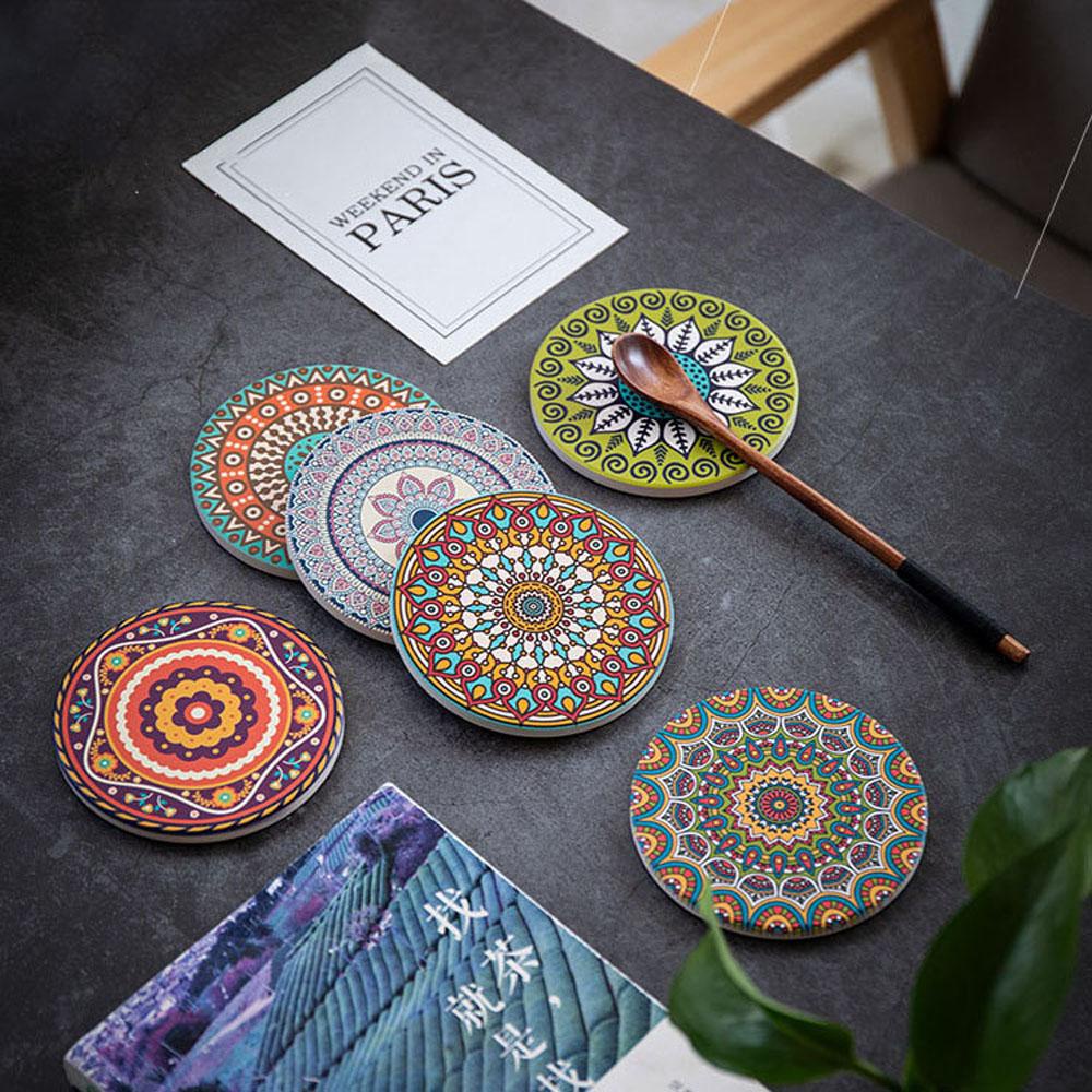 1 Tấm Lót Bàn Ăn Chống Trượt Hình Tròn In Họa Tiết Hoa Mandala