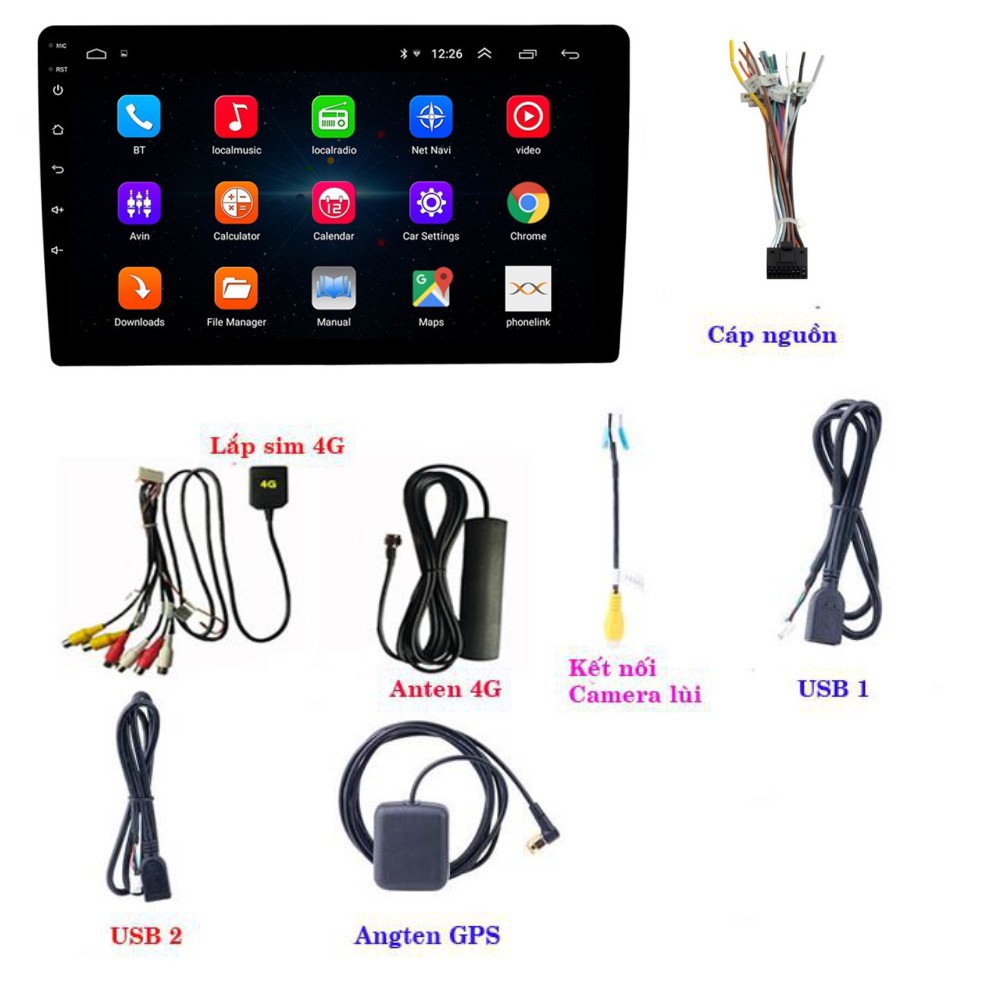 Màn Hình Android 9 inch Ram 2G Chạy Sim 4G phát WiFi, Đầu DVD Android, Màn Hình Ô Tô Có GPS dẫn đường bằng NaviTel