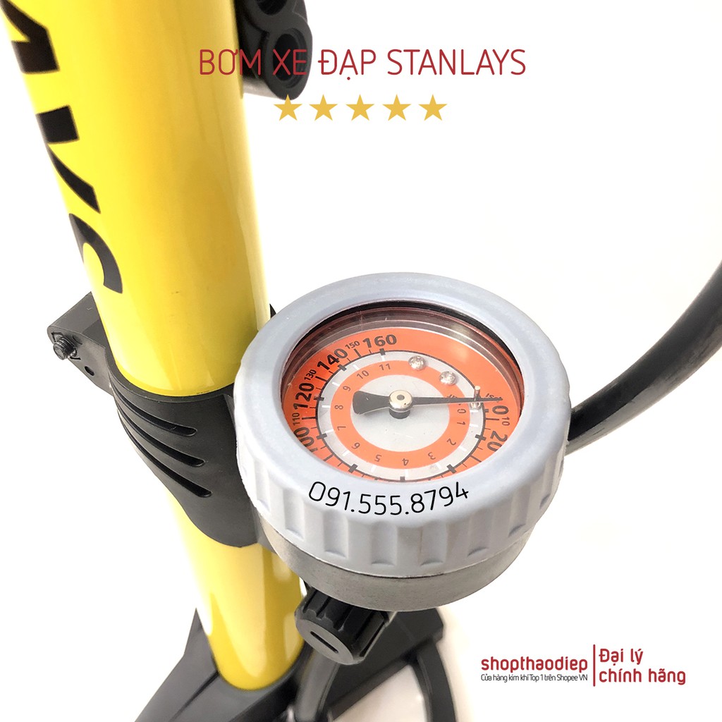 Bơm Tay Xe Đạp Xe Máy Có Đồng Hồ Đo Áp Suất Lốp Chân Gập Gọn Dài 60cm STANLAYS