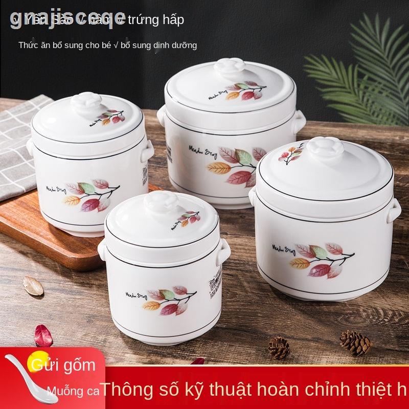 JChén hầm hai nắp bằng gốm sứ chưng cách thủy tổ yến có bên hấp trứng gia đình nồi nhỏ súp mini