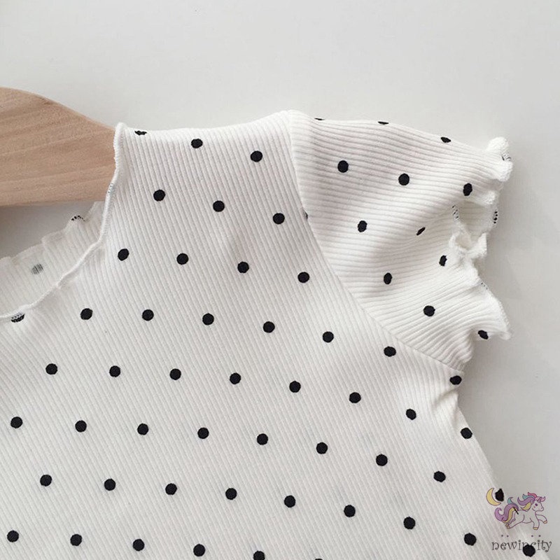 Set áo thun + quần dài họa tiết chấm bi phong cách Hàn Quốc dành cho bé gái