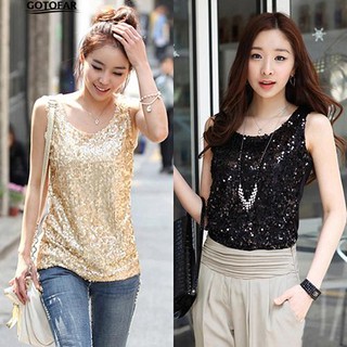 Áo 3 lỗ đính kim sa lấp lánh thời trang cho nữ