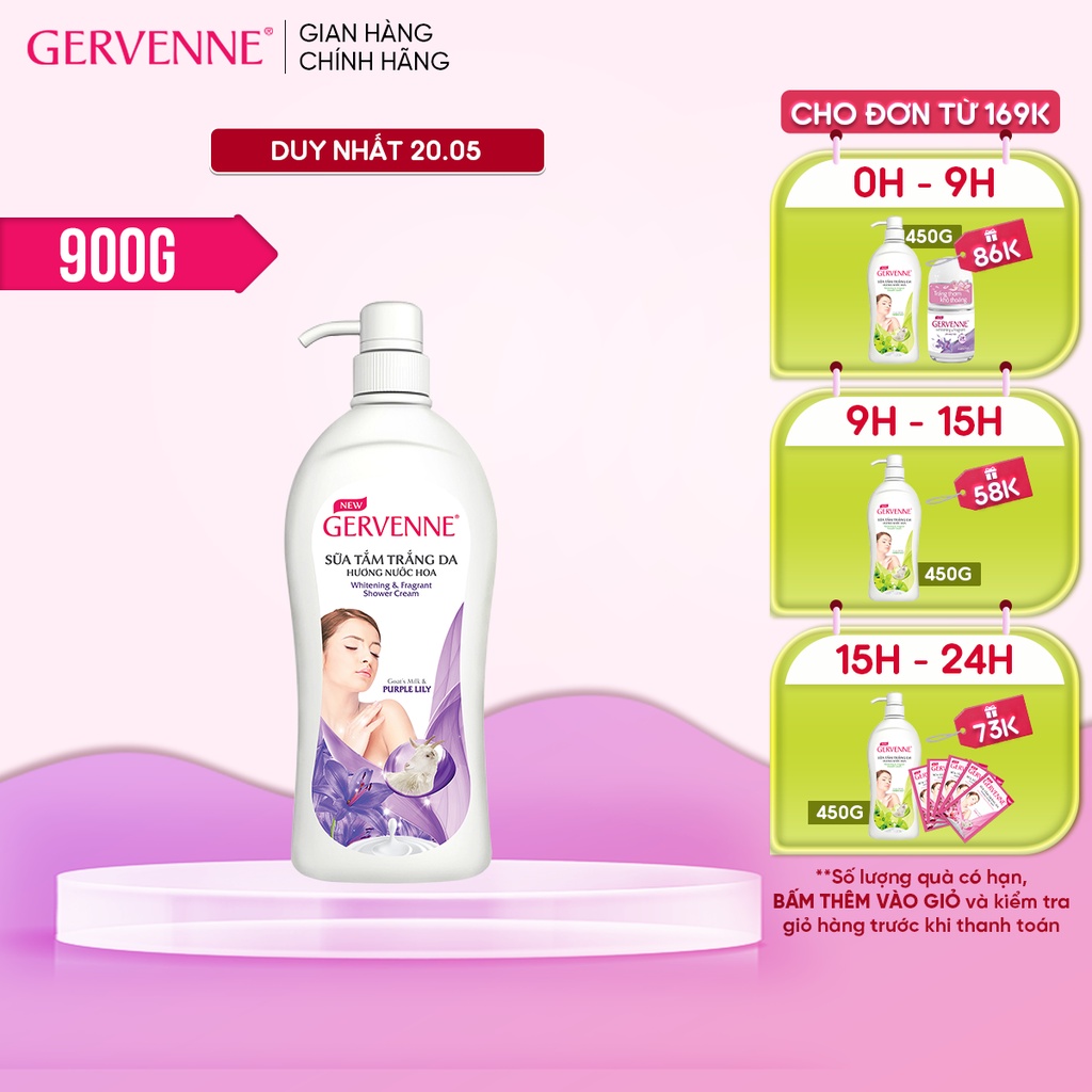 Sữa tắm trắng da Gervenne Purple Lily 900gr