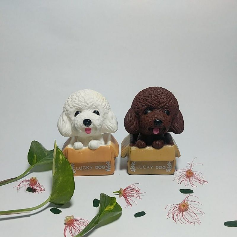 Tượng cún dễ thương Lucky Dog ngồi hộp trang trí tiểu cảnh, trang trí bánh kem, phụ kiện làm bánh