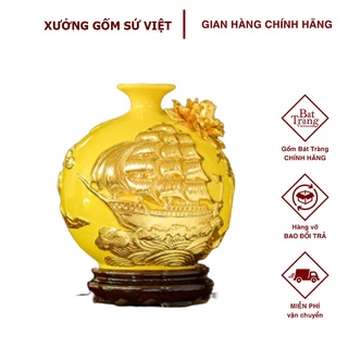 🔥[Giàu sang] Lọ hoa hút lộc - Bình Hút Tài Lộc Dát Vàng Gốm Sứ Bát Tràng Cao Cấp + Tặng Kèm Đế Gỗ
