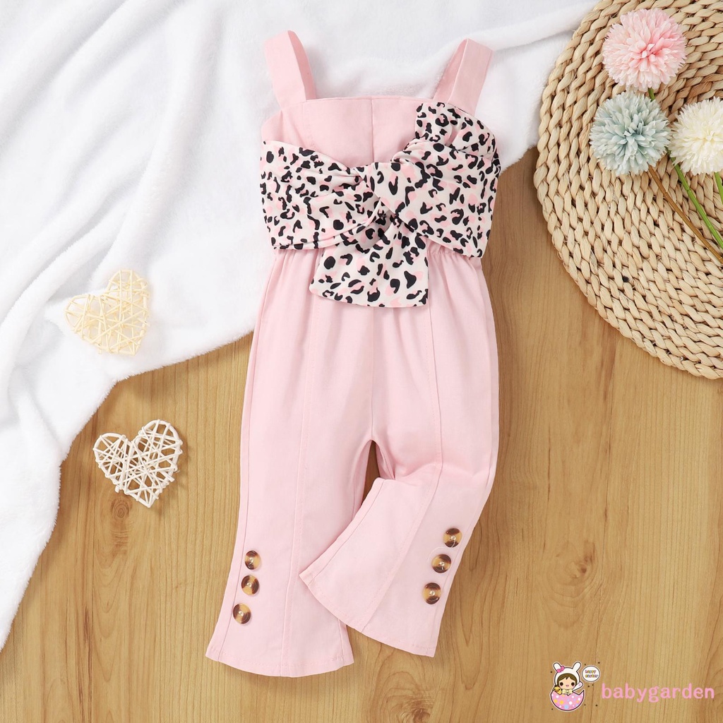 Bộ áo liền quần cổ vuông in họa tiết da báo màu hồng / xanh dương thời trang cho bé gái