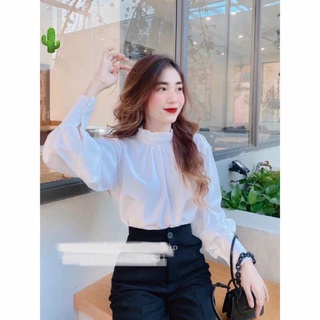 🅰️ Áo sơ mi cổ bèo, sơ mi tay phồng vải mịn siêu đẹp, thanh lịch trắng tinh khôi,