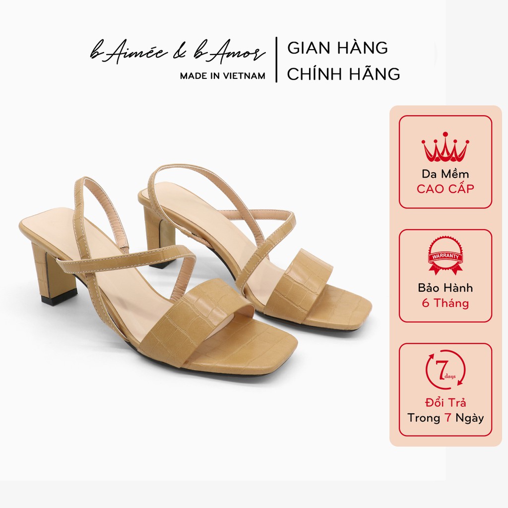 Sandal cao gót nữ 7p đế vuông lạ đẹp thời trang quai chéo dây mảnh mũi vuông cao cấp bAimée &amp; bAmor - MS1666